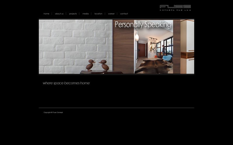 Fuse Concept's 2019 homepage: a black fixed width page with one banner and thirteen words