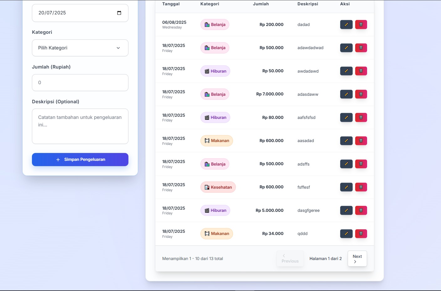 ExpensesTracker Web Screenshot 2